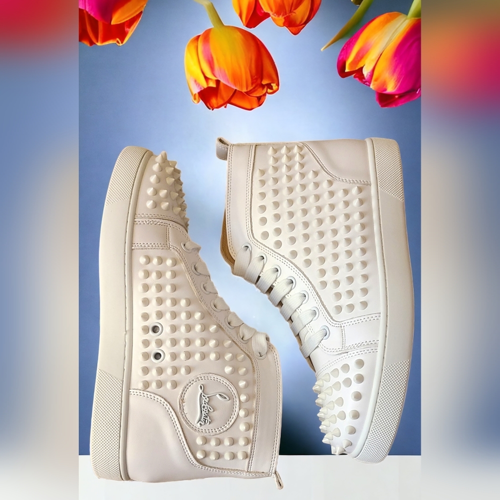 Christian Louboutin Louis Orlato White High Top Spike Sneaker size  38 or 7.5 US
